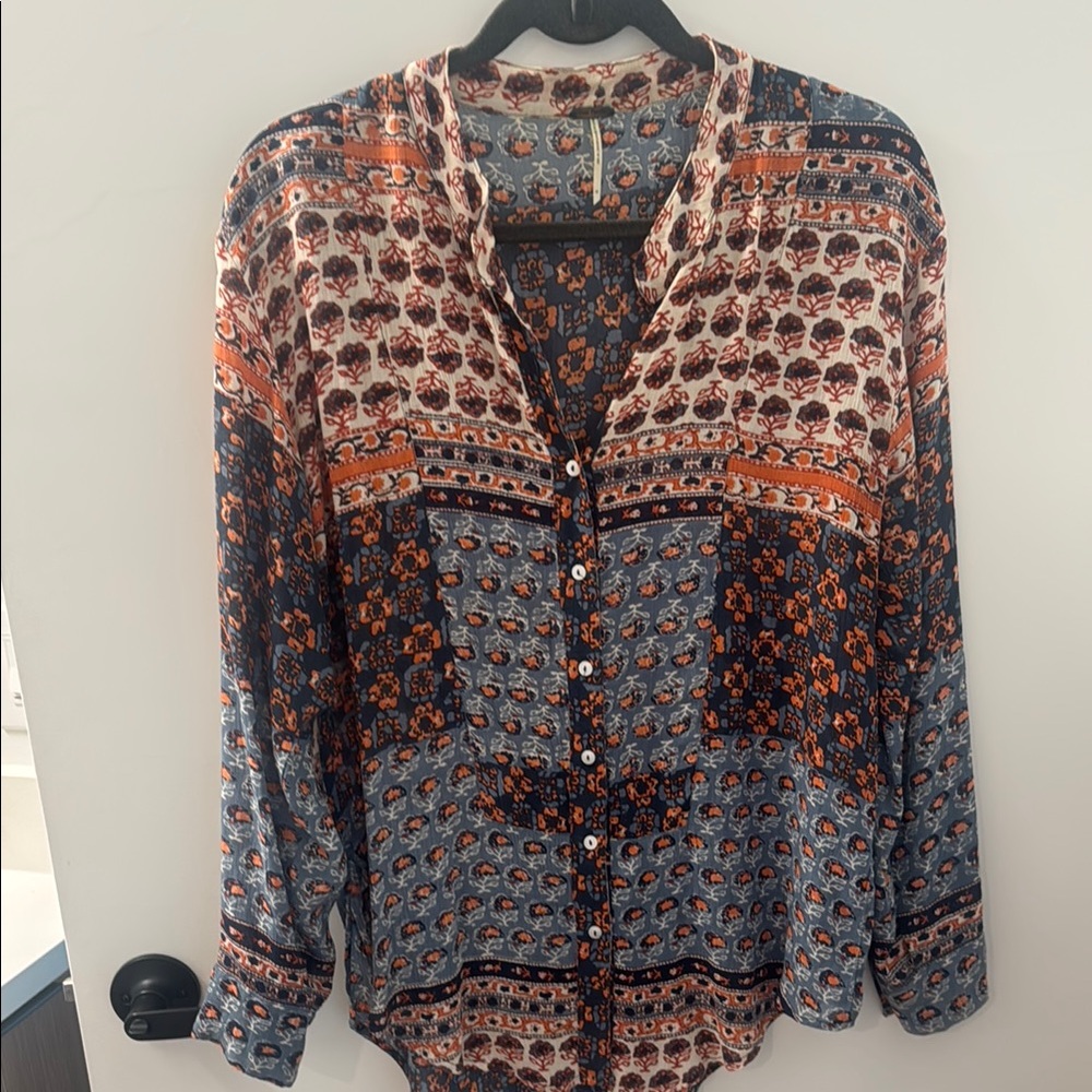 Free People Floral Print Button-Up Blouse